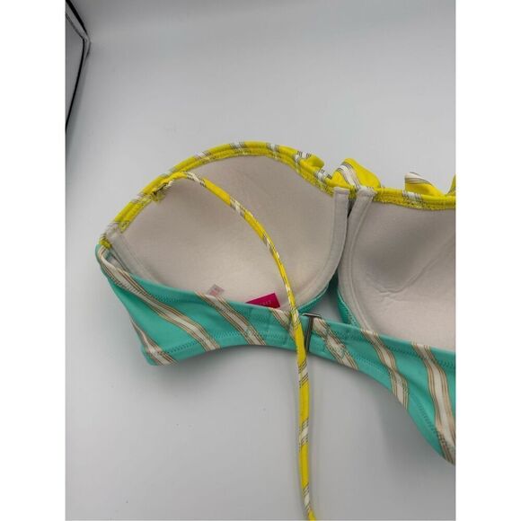 Victoria's Secret Womens Blue Metallic Striped Bandeau Padded Top Bikini Set Siz - Picture 8 of 9